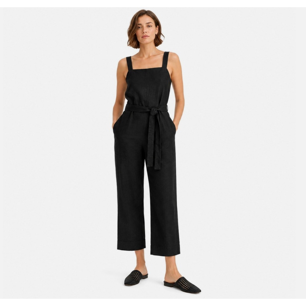 Everlane The Linen Side Button Jumpsuit Womens 4 100% European Flax Linen Black